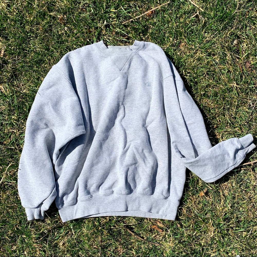 champion gray oversized crewneck sweatshirt <3